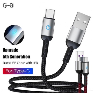 สายชาร์จ Usb เรืองแสงอัจฉริยะ 5A, สายชาร์จไนล่อนถักเร็ว, สายเคเบิลข้อมูล Type-c สายเคเบิล Micro Usb