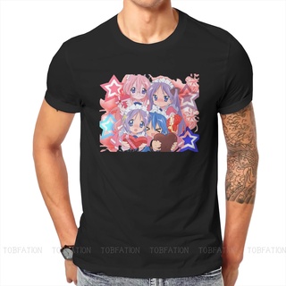 เสื้อยืดแขนสั้นลําลอง คอกลม พิมพ์ลายอนิเมะ Konata Kagami Tsukasa Miyuki ทรงหลวม ขนาดใหญ่ สไตล์ญี่ปุ่น สําหรับผู้ชายสามาร