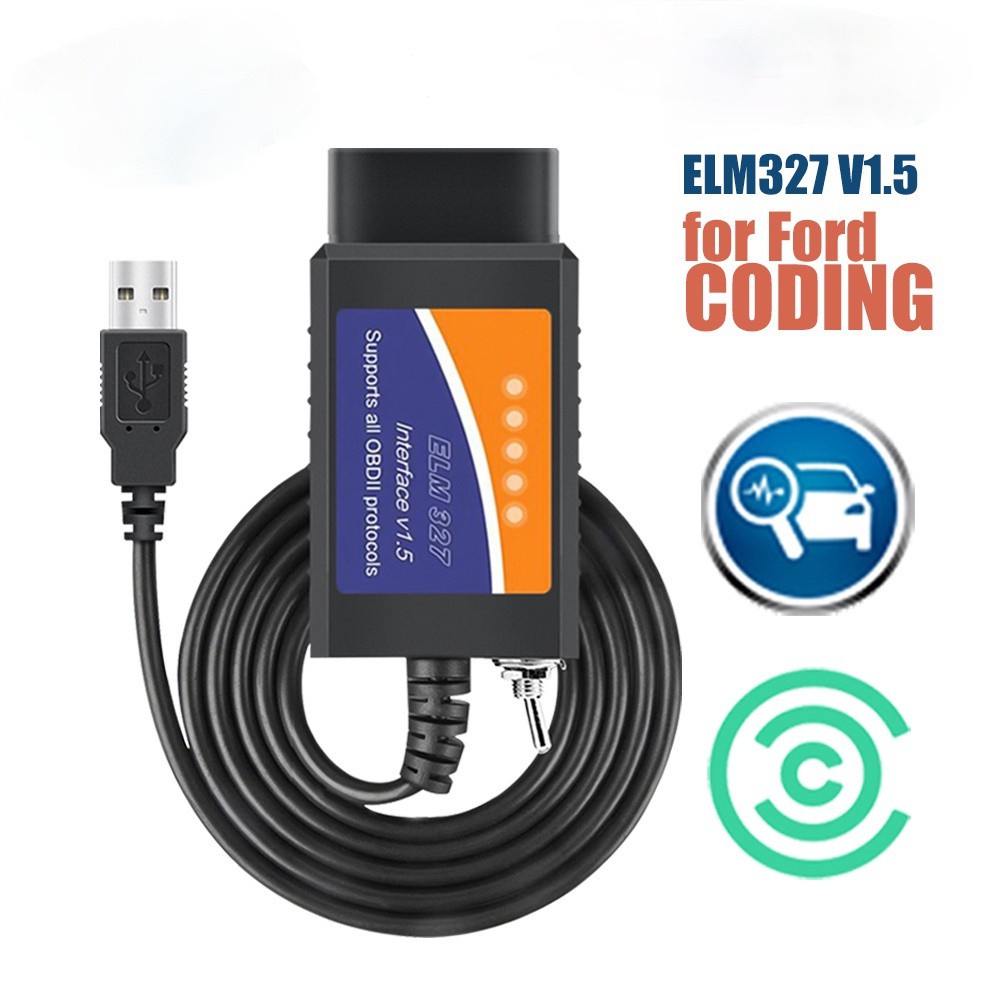 ELM327 USB V1.5 with HS / MS CAN Switch FORSCAN OBD2 Scanner USB Adapter for Ford Coding ELMconfig, FoCCCus  OBDII Code Reader