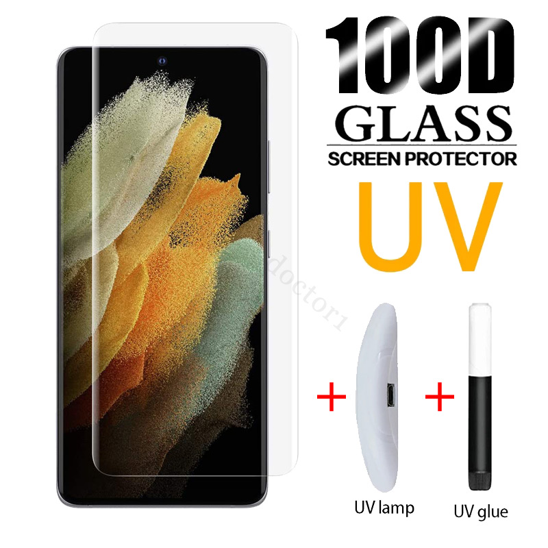 ฟิล์มกระจกกาว UV รุ่นใหม่ล่าสุด แบบจอโค้ง Samsung ss Galaxy S24 S23 S22 S21 Note 20 Ultra S20 S10 S9 10 9 8 Plus 5G 4G 2024
