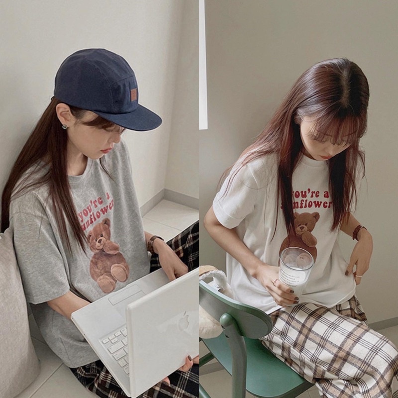 Styles_Unnie พร้อมส่ง U46 เสื้อยืดลายน้องหมี ผ้าคอตตอน ใส่สบาย มี 2 สี