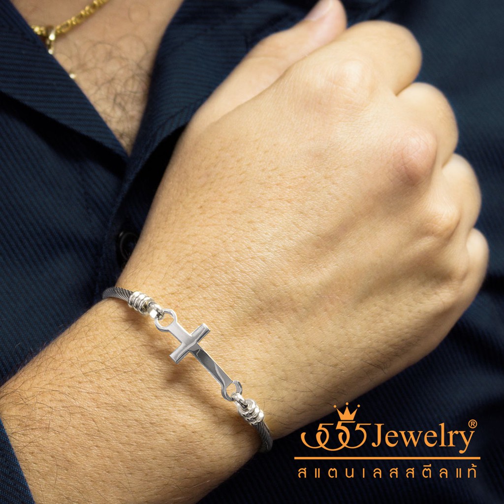 555jewelry กำไลข้อมือสแตนเลส รูปไม้กางเขน ดีไซน์ Unisex รุ่น MNC-BG259 - กำไลข้อมือผู้หญิง กำไลข้อมือผู้ชาย(BG13)