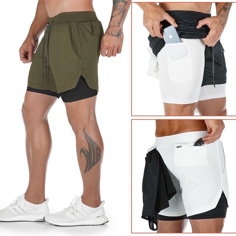 กางเกงวิ่งขาสั้นชาย 2 in 1 [มีกระเป๋า2ข้าง] ซับในเนื้อผ้าเย็น กางเกงกีฬา กางเกงออกกำลังกาย กางเกงกีฬาขาสั้น – โปรปัง