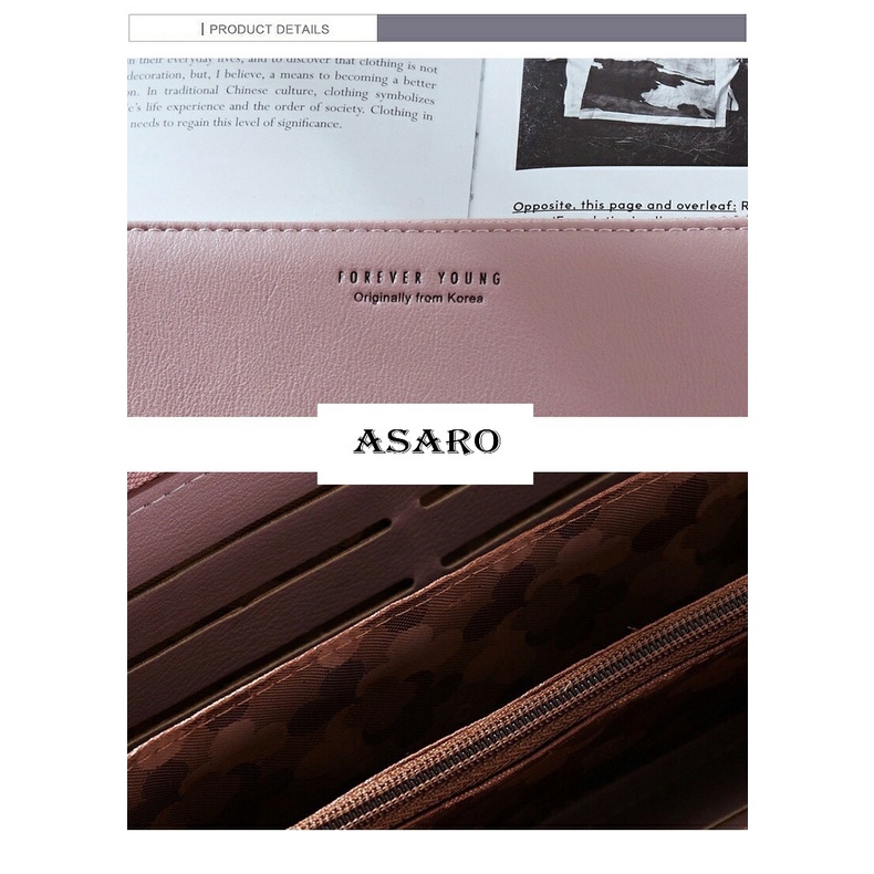 ASARO WC01 กระเป๋าสตางค์ผู้หญิงใบยาว หนังPU เปิดปิดแบบซิบ มี6สี
