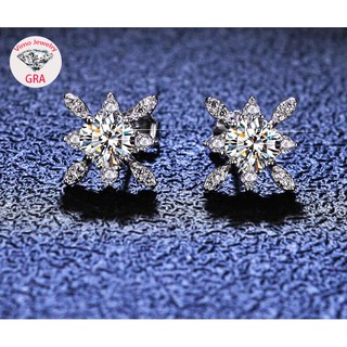 [พร้อมใบรับรอง Gra] Moissanite ต่างหูเงิน 925 ประดับเพชร แพลตตินัม ดาว ราชินี เรียบง่าย หรูหรา