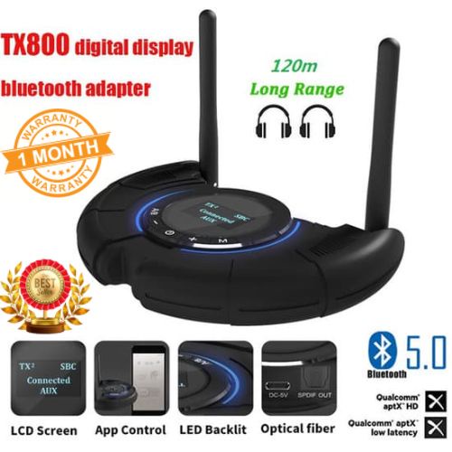 TX 800 อะแดปเตอร์รับสัญญาณเสียงไร้สาย Bluetooth 5.0  Csr 8675 Lcd Aptx Low Latency พร้อม Aux 120m  A
