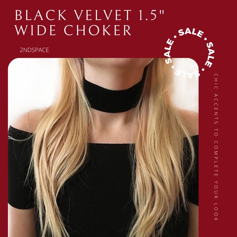 SALE โชคเกอร์กำมะหยี่สีดำ รุ่น Wide Gothic Choker กว้าง 1.5 นิ้ว พร้อมส่ง