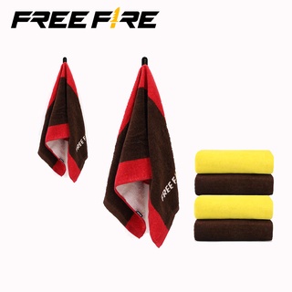 Free Fire ผ้าขนหนู ผ้าฝ้าย 100% สีน้ำตาล ลาย Heroic ขนาด 35*75 เซนติเมตร และ 70*140 เซนติเมตร