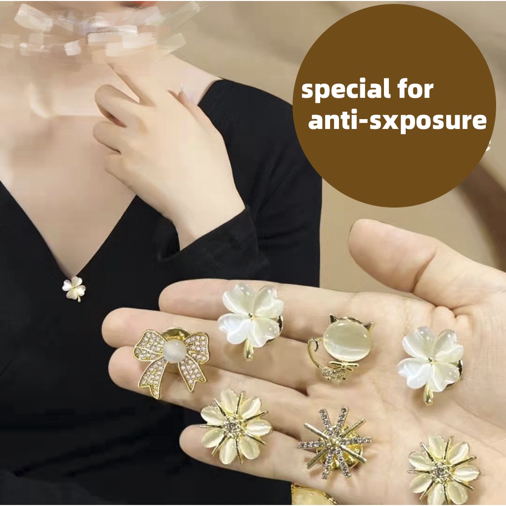 โบว์โอปอลเข็มกลัดหญิงน่ารักสไตล์ญี่ปุ่นป้องกันแสงสะท้อนหัวเข็มขัดเฉพาะขาคงที่เสื้อผ้าอุปกรณ์เสริม