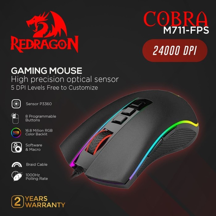 Redragon Gaming Mouse RGB COBRA FPS - M711-FPS