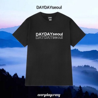 (9708) เสื้อยืดสีดำ สไตล์เกาหลี ลาย DAYDAYseoul 🇰🇷 ผ้าคอตตอน 100%