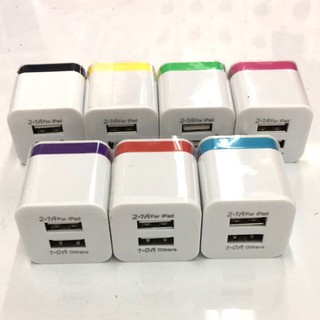 หัวชาร์จ โทรศัพท์มือถือ ได้ทุกรุ่น USB 2 ช่อง 3.1A สีขาว