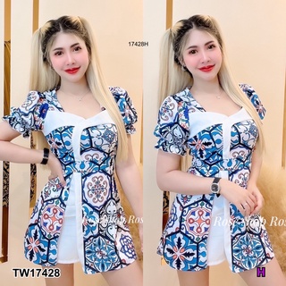 TW17428 Jumpsuit จั้มสูทเเขนตุ๊กตา ทรงกะโปรงกางเกงขาสั้น ทรงสวยน่ารักมากๆเลยค่ะ งานมาพร้อมเชื้อกผูกเอวค่ะ มีซิปหลังง่าย