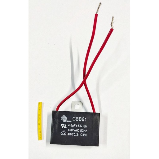 คาปาซิเตอร์ พัดลม 4.5uf/450v. ยี่ห้อมิตซูมิ แถมท่อหด 4cm. คอนเดนเซอร์ ซี Capacitor อะไหล่พัดลมhatari