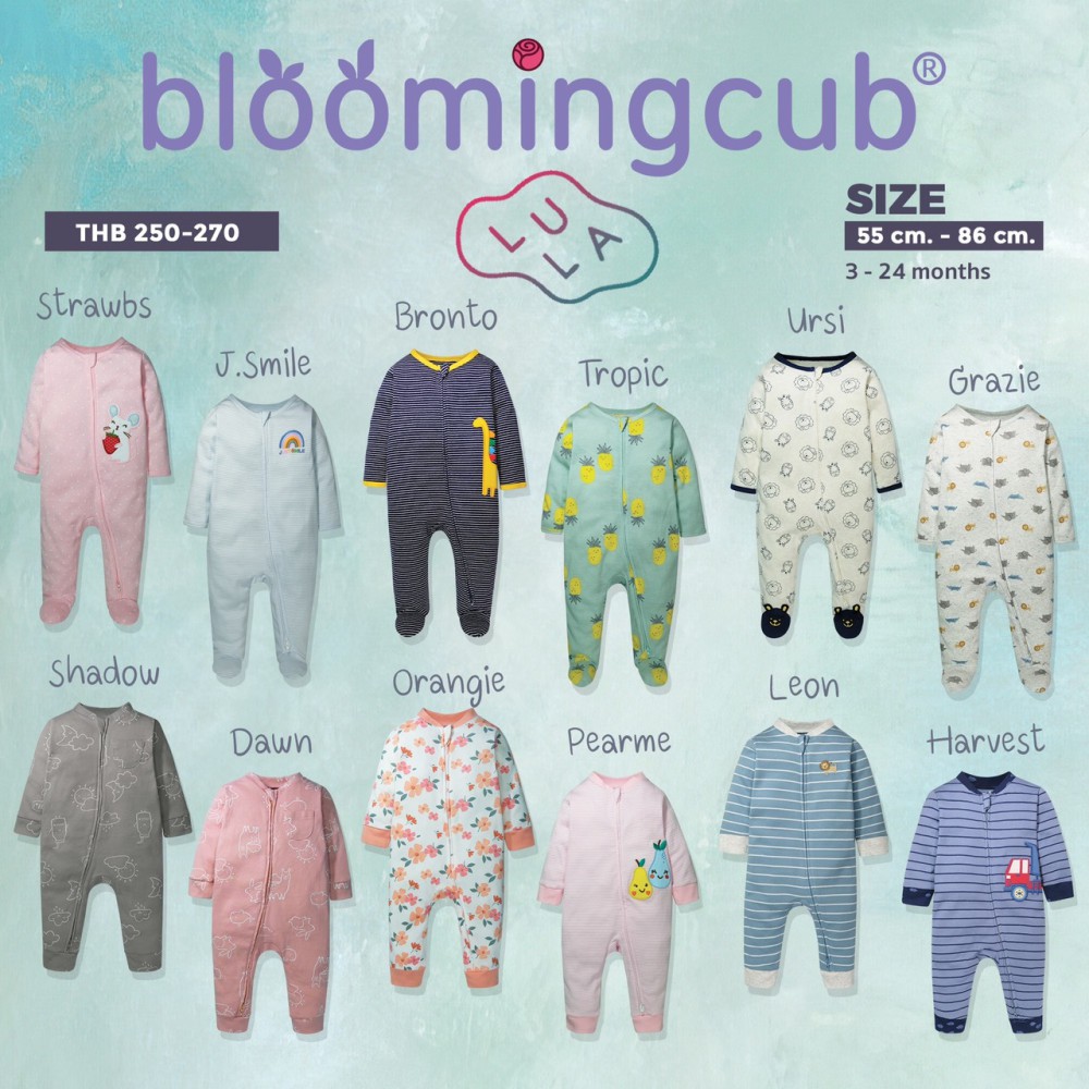 Bloomingcub Two way zipper sleepsuit ชุดหมีคลุมเท้า ชุดนอนเด็กซิปสองทาง ชุดนอนเด็ก ชุดหมีเด็กแรกเกิด บอดี้สูทเด็ก