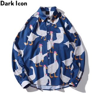 เสื้อเชิ้ตชายฮาวายแขนยาวคอปกพิมพ์ลาย Dark Icon