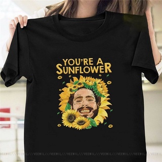 T-shirt  กระหน่ํา เสื้อยืดลําลอง แขนสั้น พิมพ์ลาย Youre A Sun Flower Post Malone American Rapper สีดํา แฟชั่นฤดูร้อน สํ