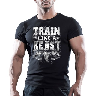 เสื้อยืดครอปเสื้อยืด พิมพ์ลาย Like A Beast Bodybuilding Gym สําหรับออกกําลังกาย เล่นกล้ามS-5XL