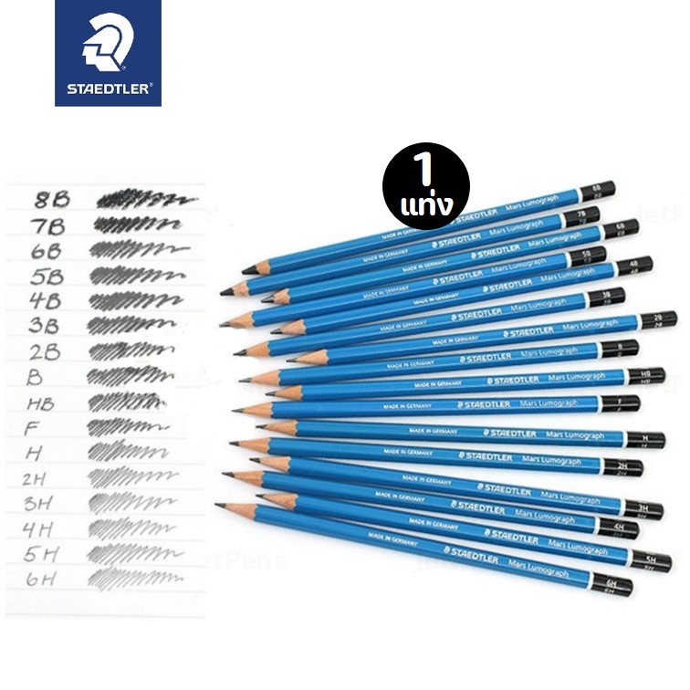 (1 แท่ง) ดินสอไม้สเตดเล่อร์ staedtler รุ่น lumograph เขียนแบบ ทำข้อสอบ2B 3B 4B 6B EE ด้ามน้ำเงิน