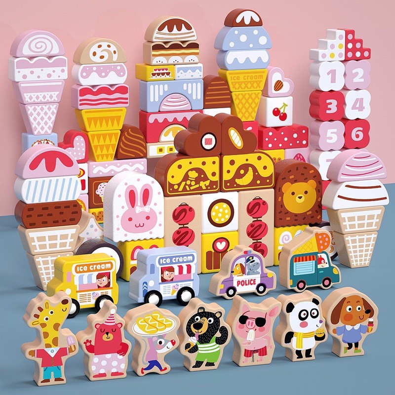 บล็อคไม้สร้างเมือง ไอศครีมแสนหวาน 116 ชิ้น บล็อคไม้ ของเล่นไม้