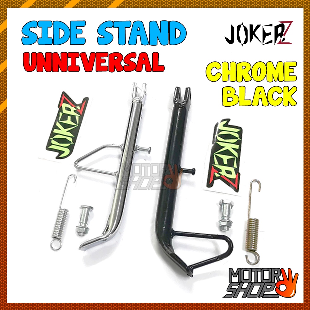 ขาตั้งด้านข้าง UNIVERSAL พร้อม SPRING (10 นิ้ว) JOKERZ Y15 Y15ZR RS150R RS150 LC135 BLACK / CHROME T