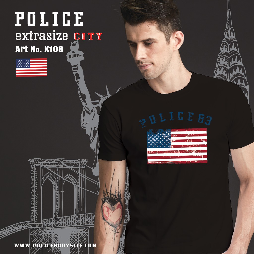 Police เสื้อยืดลายธงชาติอเมริกา Slim fit ทรงพอดีตัว ขาว,ดำ,เทา (รหัส : F561,B372,X108) — صورة 3