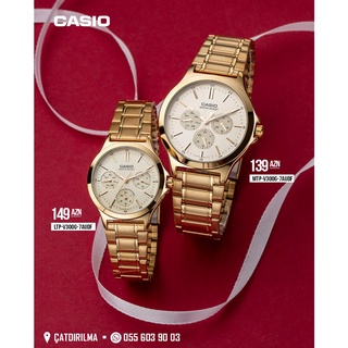 นาฬิกาคู่รัก Casio รุ่น MTP-V300G-9A และ LTP-V300G-9A สายแสตนเลสสีทอง หน้าปัดทอง -ของแท้ 100% รับประกัน1ปีเต็ม