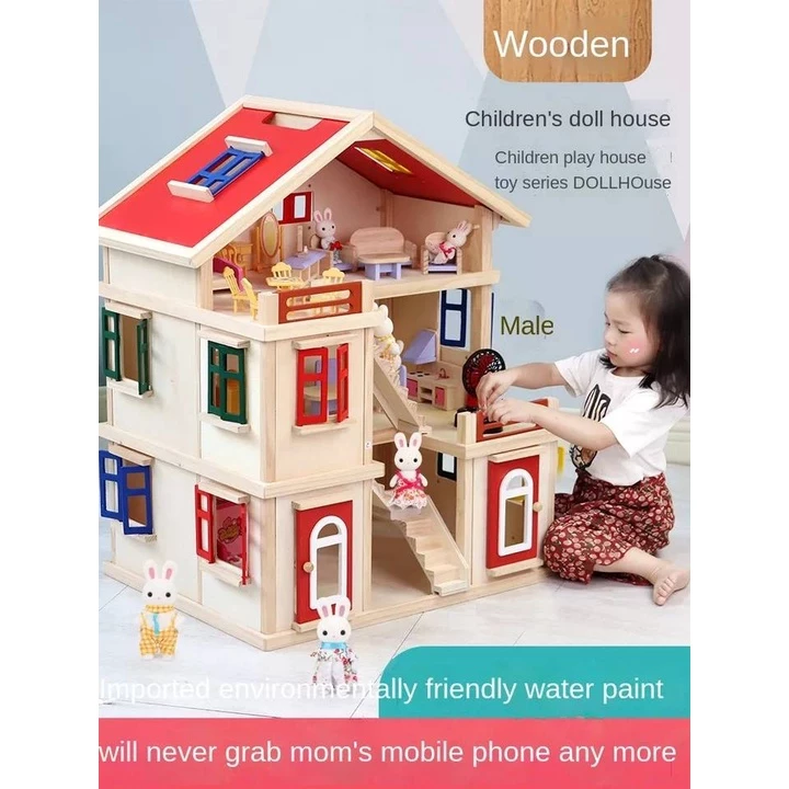 บ้านไม้ประกอบของเล่นเด็ก บ้านตุ๊กตา House Villa thumbnail 6