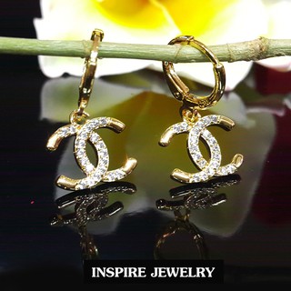 INSPIRE JEWELRY ต่างหูห่วงเพชรCZ  ตัวเรือนทอง 18K ดีไซด์ทันสมัย (สำหรับคนแพ้ง่าย) งานเกรดพรีเมี่ยม ขนาดวงsize 1.5x1.5cm