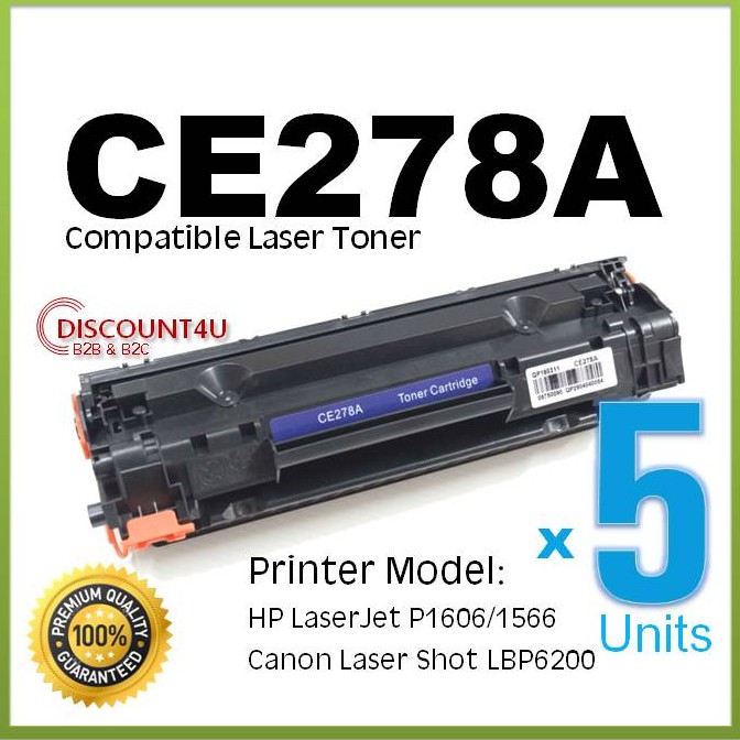Discount4U **Pack 5**Toner รุ่น CE278A 278 78A 78 For HP LaserJet Pro P1560/P1566/P1600 /P1606dn/M15