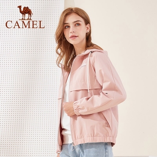 CAMEL เสื้อแจ็คเก็ตคาร์ดิแกนสําหรับสตรีแขนยาวมีฮู้ด