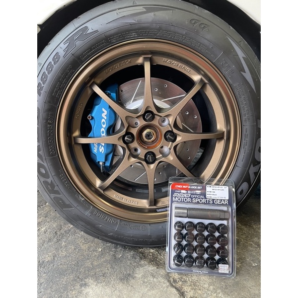 น็อตล้อ Rays ดำ แท้ญี่ปุ่น  1.5 พร้อมบล็อคและกันขโมย  น็อตเหล็ก 20ตัว