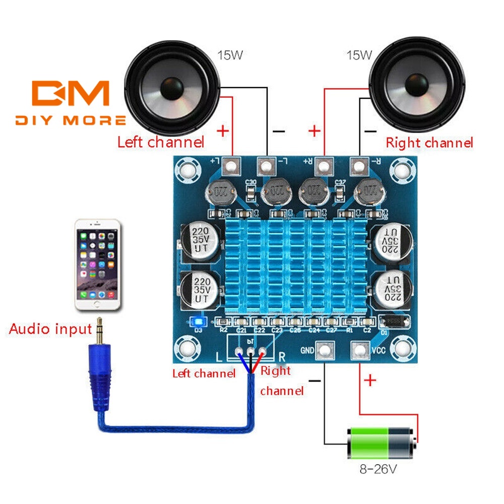 Diymore บอร์ดโมดูลขยายเสียงดิจิทัล Tpa3110 Xh-A232 Dc8-26V 2X30W 2 ช่องทาง C6-001
