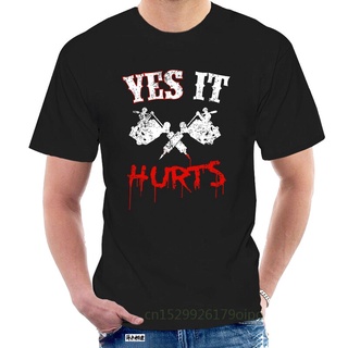 เสื้อยืดครอปเสื้อโอเวอร์ไซ - เสื้อยืดผ้าฝ้าย YES IT HURTS เครื่องสัก - ช่างสักS-5XL