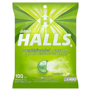 🔥สินค้าขายดี!! ฮอลล์ ลูกอมสอดไส้กลิ่นเฟรชไลม์ 100 เม็ด Halls Fresh Lime Flavoured Center-Filled Candy 100pcs