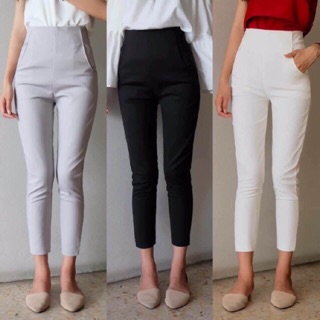 (D)พร้อมส่ง♥️Cropped straight leg pants กางเกง5ส่วนขากระบอกซิปข้าง