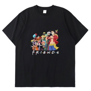 เสื้อผ้าผชเสื้อยืดแขนสั้น ผ้าฝ้าย 100% พิมพ์ลายอนิเมะ One Piece Friends ทรงหลวม โอเวอร์ไซซ์ สไตล์ฮาราจูกุ แฟชั่นฤดูร้อน