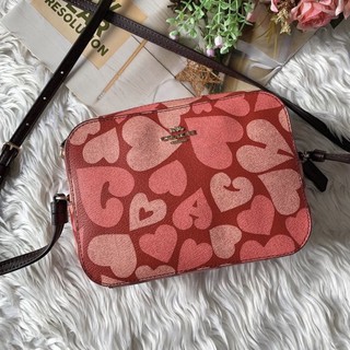 👑ผ่อน0%~แท้100%👑 กระเป๋าสะพาย ลายหัวใจ  MINI CAMERA BAG WITH COACH HEART PRINT (COACH 91042)