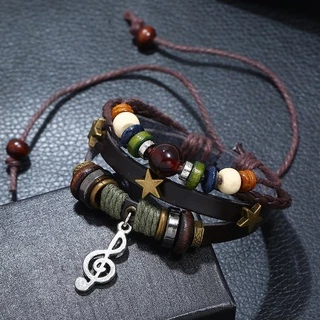 Chu สร้อยข้อมือ ลูกปัดโลหะ หนังสีน้ําตาล แฮนด์เมด ปรับได้ สไตล์ยิปซี ยิปซี ฮิปปี้ สําหรับทุกเพศ ทุกวัย