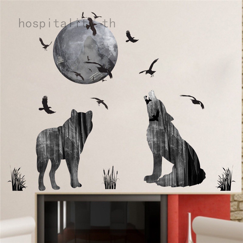 Forest Moon Wolf Wall Stickers Pvc Material Forest Birds Diy Animal Wall Poster For Kids Rooms Bedroom Decoration