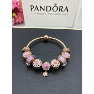 จัดส่งฟรี Pandora (แพนดอร่า) สร้อยข้อมือดอกไม้แมกโนเลียสีชมพู