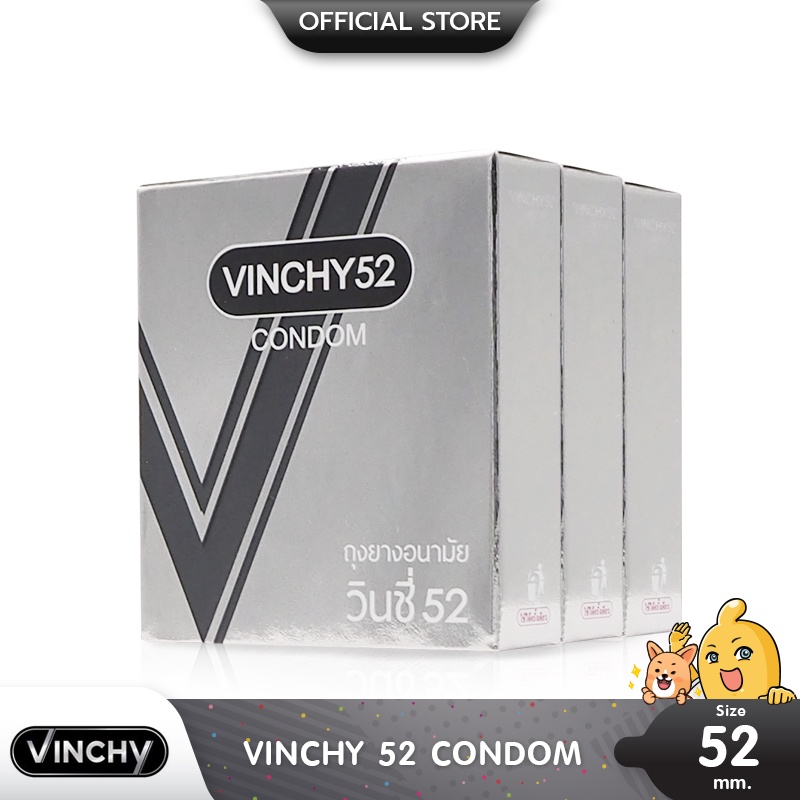 Vinchy 52 ถุงยางอนามัย ผิวเรียบ สวมใส่ง่าย กระชับเข้ารูป ขนาด 52 มม. บรรจุ 3 กล่อง (9 ชิ้น)
