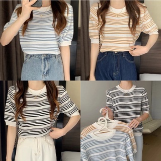 Somedays_closet l🌷พร้อมส่ง🌷 Wila top ไหมพรมเส้นเล็กลายทางสไตล์เกาหลี ผ้าบางกำลังดี