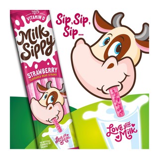 Milk Sippy หลอดดูดนม รสสตรอว์เบอร์รี่ (แพค)