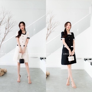 V183 เดรสผ้าchanel ลุคคุณหนู ดูแพง สวยสง่าสุดๆ 2 สี ขาว,ดำ