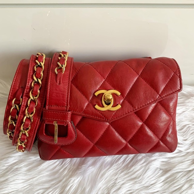 Chanel Lamb Skin Belt bag in RED