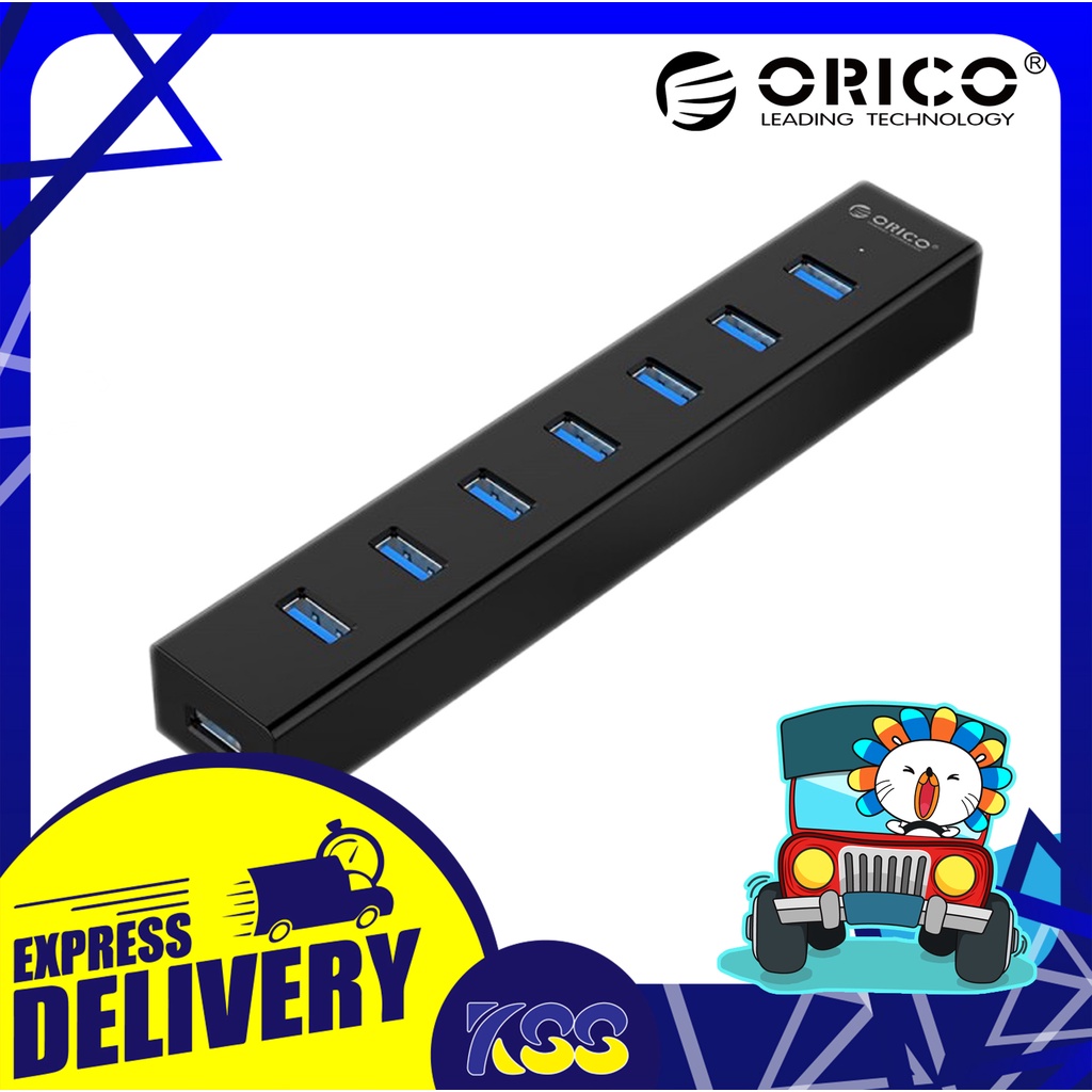 อุปกรณ์เพิ่มช่อง USB ORICO H7013-U3 7 PORTS USB 3.0 HUB W/ 5V 2A POWER 7 ช่อง USB สีดำ รับประกัน 2 ป