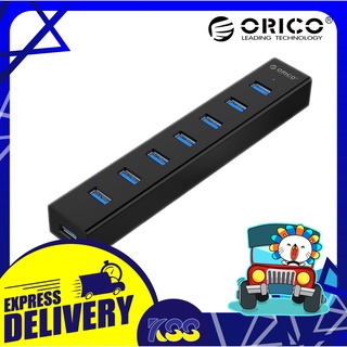 อุปกรณ์เพิ่มช่อง USB ORICO H7013-U3 7 PORTS USB 3.0 HUB W/ 5V 2A POWER 7 ช่อง USB สีดำ รับประกัน 2 ปี