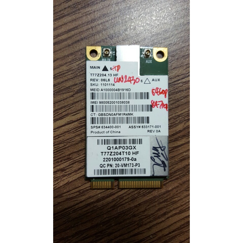 การ์ด WWAN 3G MC8355 Gobi 3000 HP UN2430