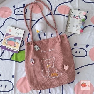 (มีส่งด่วน) ifashionbag(IF1729) กระเป๋าผ้าลูกฟูกน้อนหมี ʕ·ᴥ·ʔ Bear